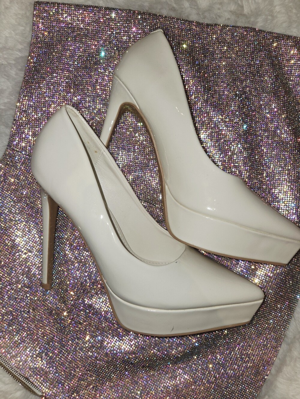 Women's White Patent Platform High Heels (Newbella) Size 7